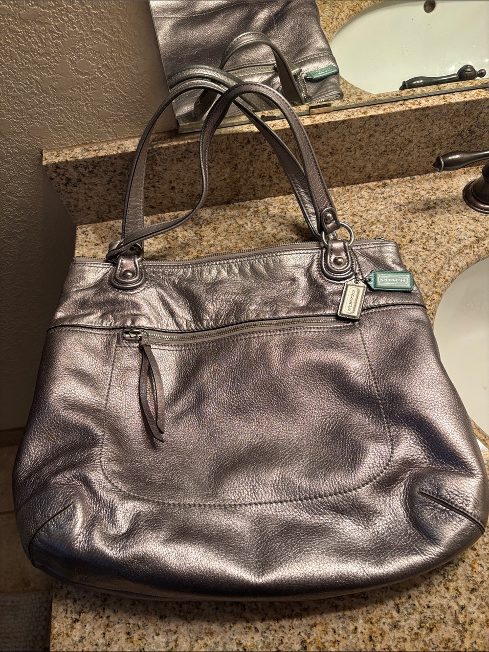 Vintage Coach Metallic Pewter Shoulder Bag